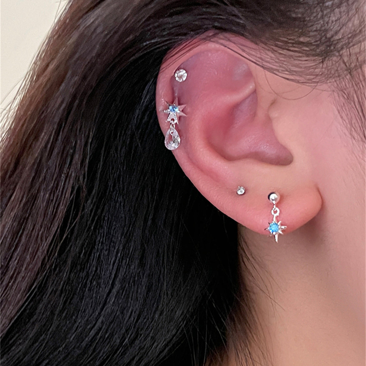 C廠-925銀針藍色星星耳墜女韓版氣質ins風個性小眾八芒星耳釘清冷耳釘「EH-3731」25.06-4