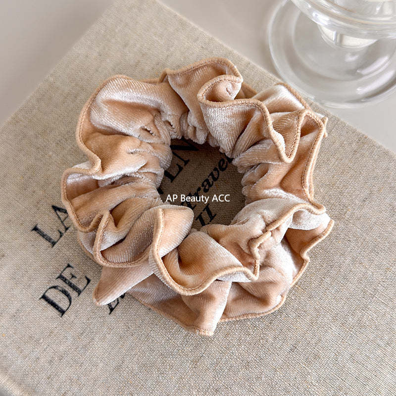 E廠-氣質絲絨木耳邊雙層大腸髮圈女扎頭髮繩低丸子頭繩皮筋髮飾秋冬「26173」25.11-1