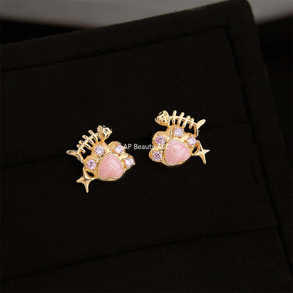 A廠-原創清新甜美可愛小清新ins925銀針小香風新款貓抓小魚耳飾耳釘「7223」25.12-3