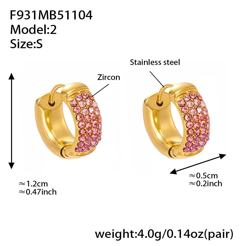 B廠-彩色鋯石拼色圓圈耳環大中小尺寸耳扣不鏽鋼鍍18k真金飾品「F931」25.11-2