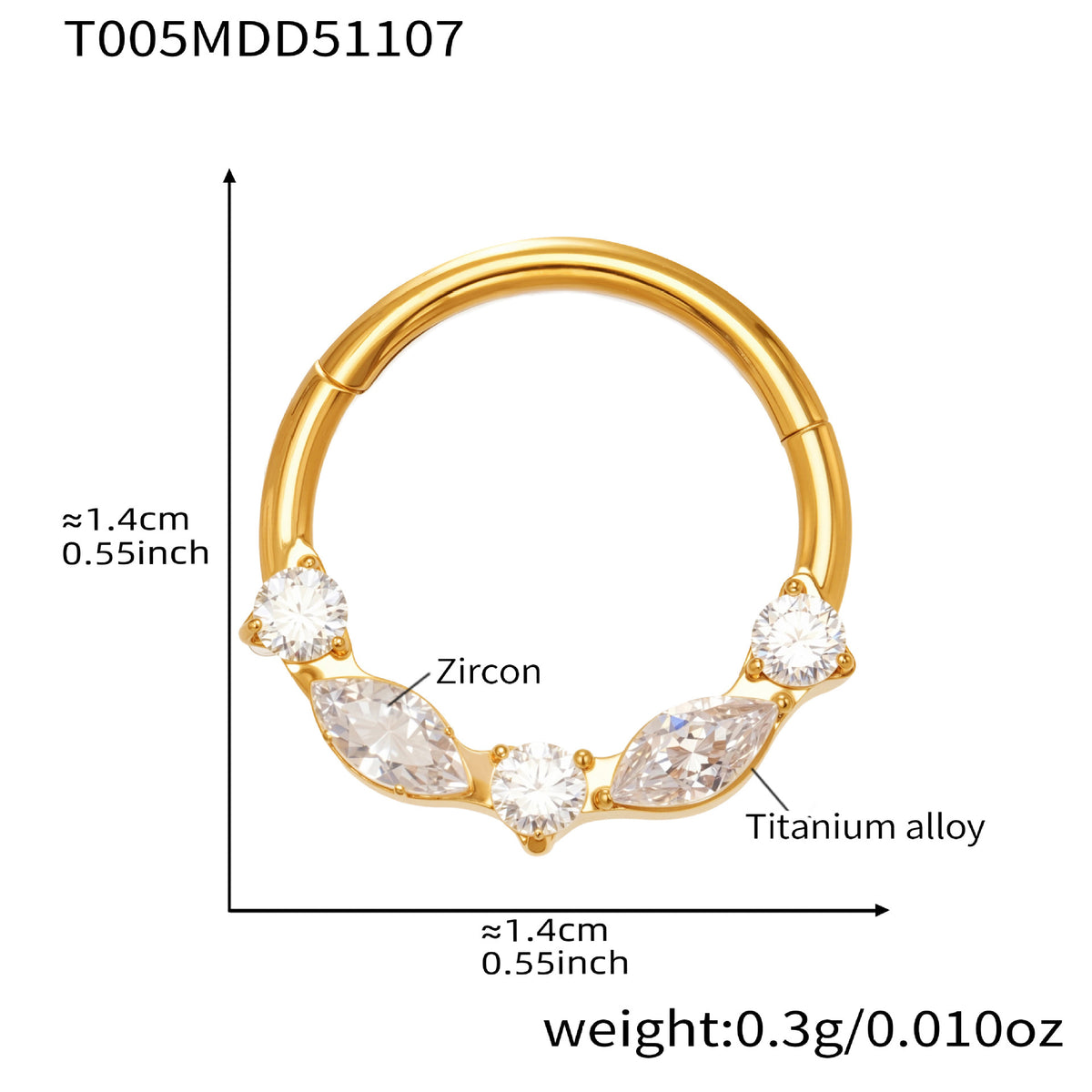 B廠-鈦合金鑲嵌5A鋯石鼻環歐美甜酷辣妹穿刺鼻環潮人時尚無縫環「T001」25.11-2