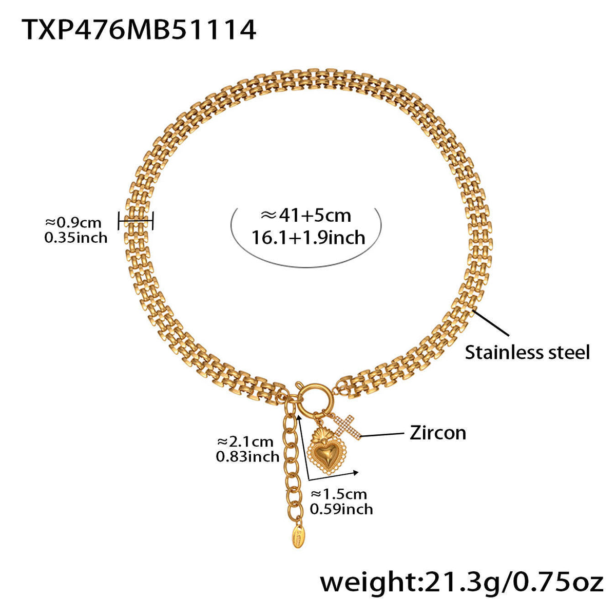 B廠-新款錶帶鏈彈工扣滿鑽鋯石愛心吊墜項鍊手鍊套裝不鏽鋼材質「TXP476」25.11-3
