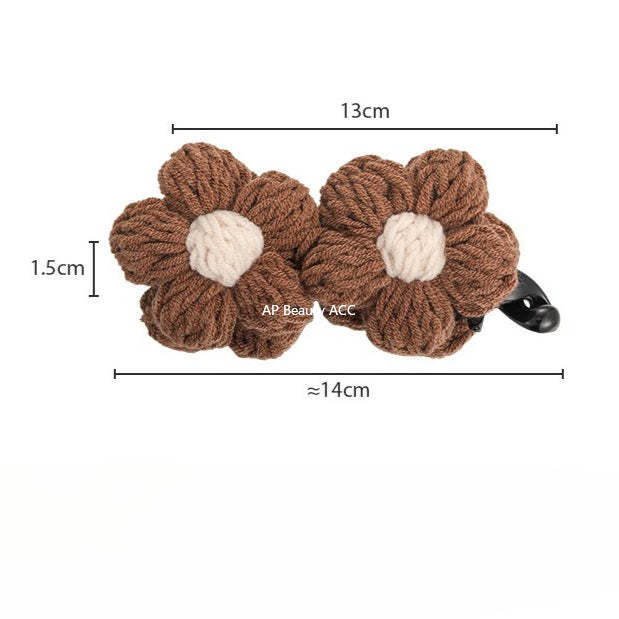 E廠-復古毛線花朵香蕉夾竪夾女秋冬飽滿後腦勺高馬尾抓夾氣質百搭髮夾「27628」25.11-1