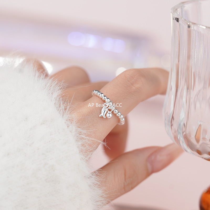 D廠-S999足銀可愛小魚圓珠戒指女輕奢ins風文藝個性甜美清新手飾「YC4572R_1」25.11-2