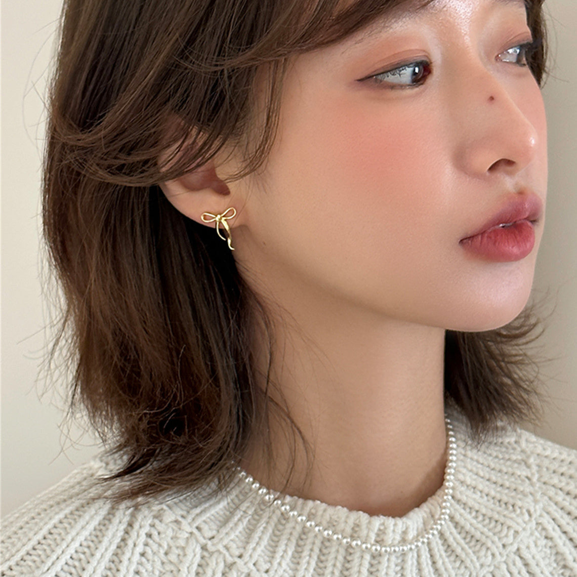 C廠-甜美百搭絲帶蝴蝶結耳釘女精緻小眾高級感時尚新款銀針耳飾品「EH-3467」25.04-3