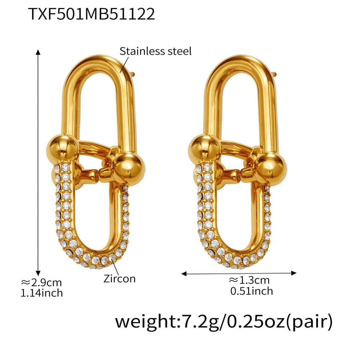 B廠-不鏽鋼馬蹄扣帶鑽飾品耳環戒指手鍊項鍊首飾套裝鍍18k真金不掉色「TXP501」25.11-4