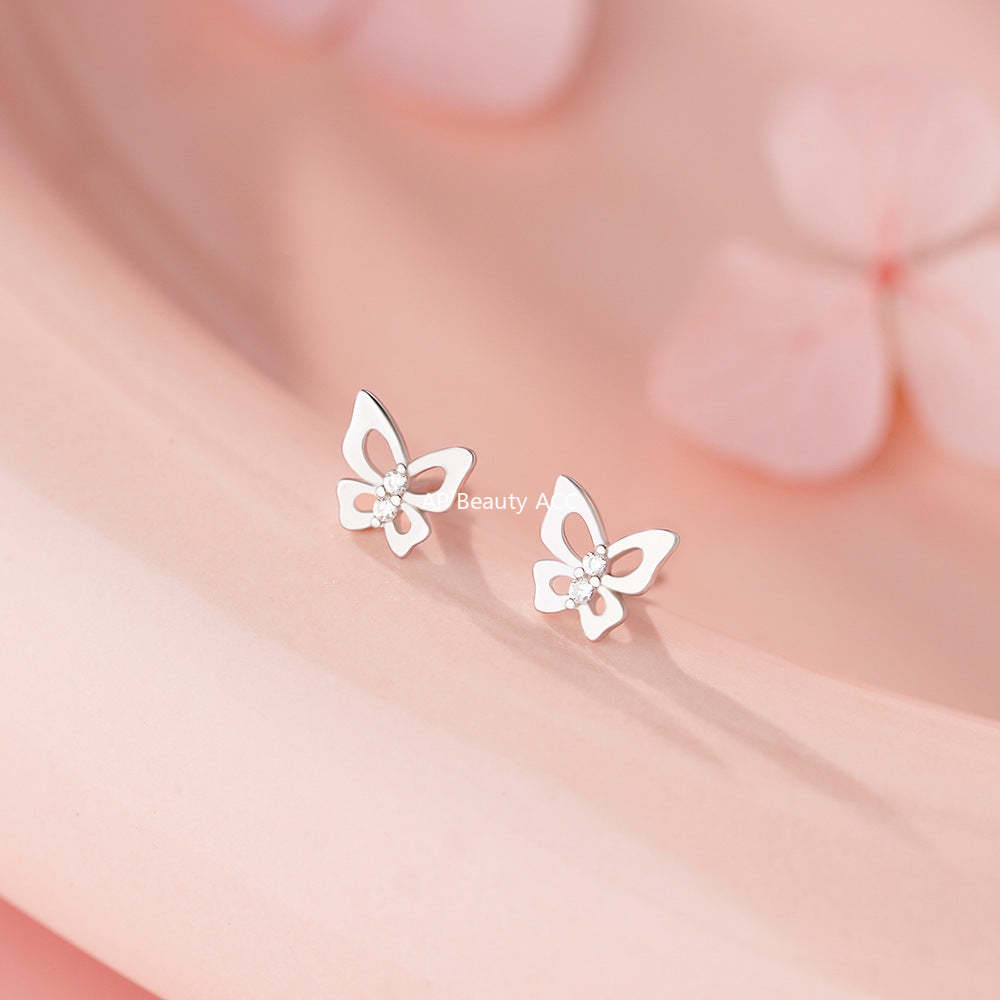D廠-足銀S999精美甜美蝴蝶鋯石耳環女文藝輕奢高級感新款爆款耳環「YC9489E_1」25.12-1