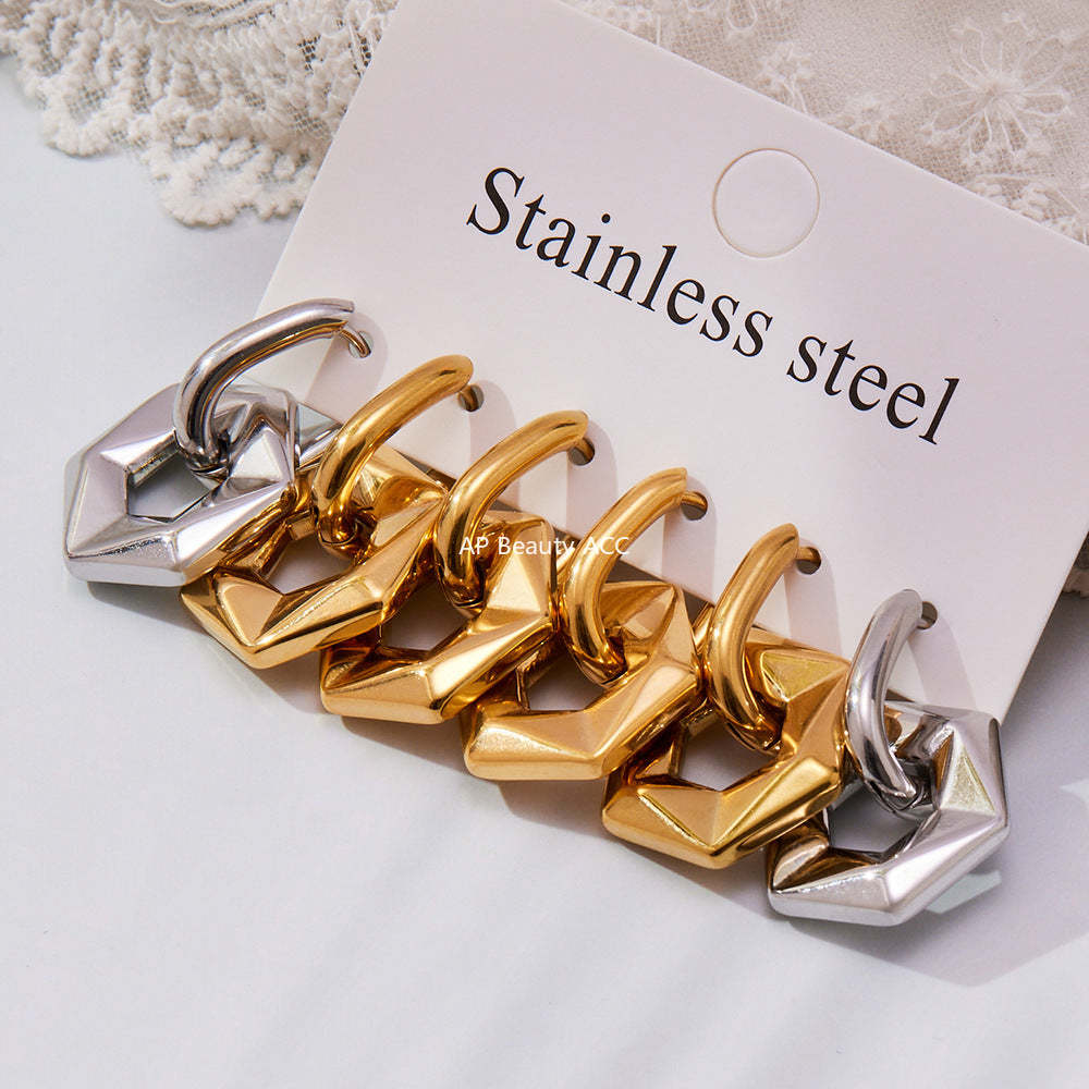 B廠-不鏽鋼幾何異形橢圓吊墜耳環INS歐美風簡約氣質耳飾鍍18k金「F364」25.10-5