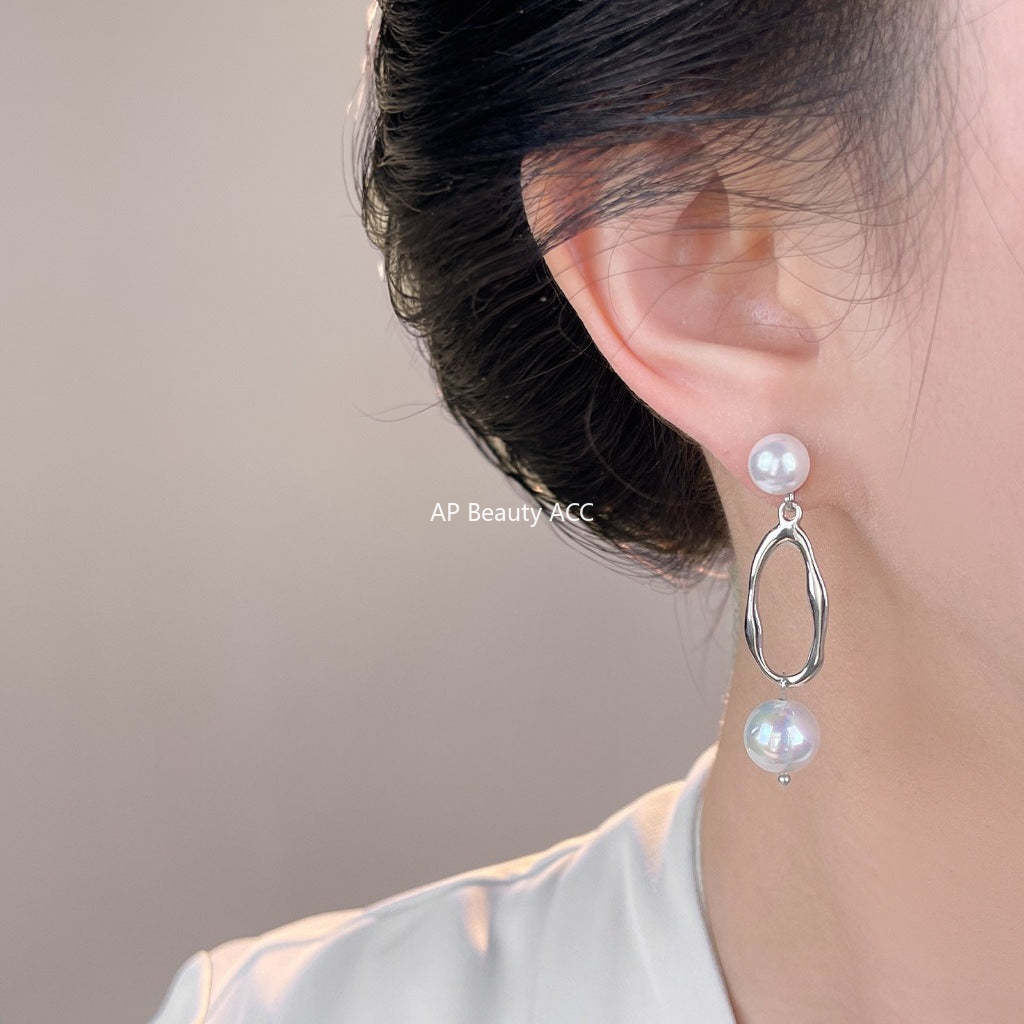 A廠-設計師個性長玻璃珍珠冷淡風ins簡約幾何新款耳飾工廠 耳環女「7109」25.11-3