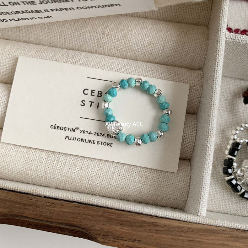 C廠-古風花朵葉子福袋小馬元寶蘋果紅瑪瑙彈力戒指S925純銀戒指女士「RB」25.11-4