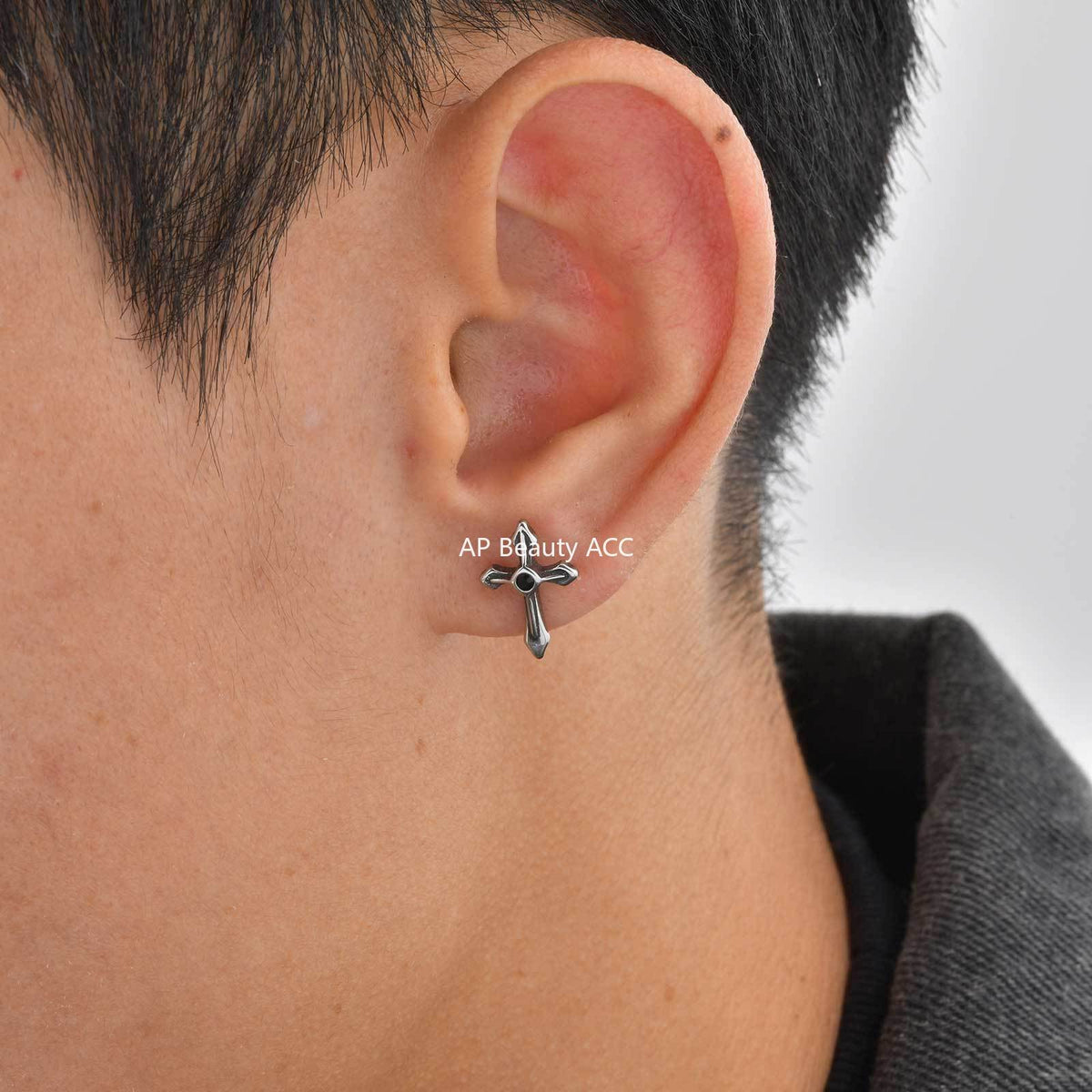 G廠-不鏽鋼復古風酷颯個性十字架耳釘年輕人日常穿搭耳環耳飾「ES-745」25.12-2