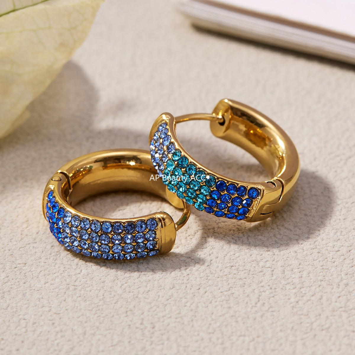 B廠-彩色鋯石拼色圓圈耳環大中小尺寸耳扣不鏽鋼鍍18k真金飾品「F931」25.11-2