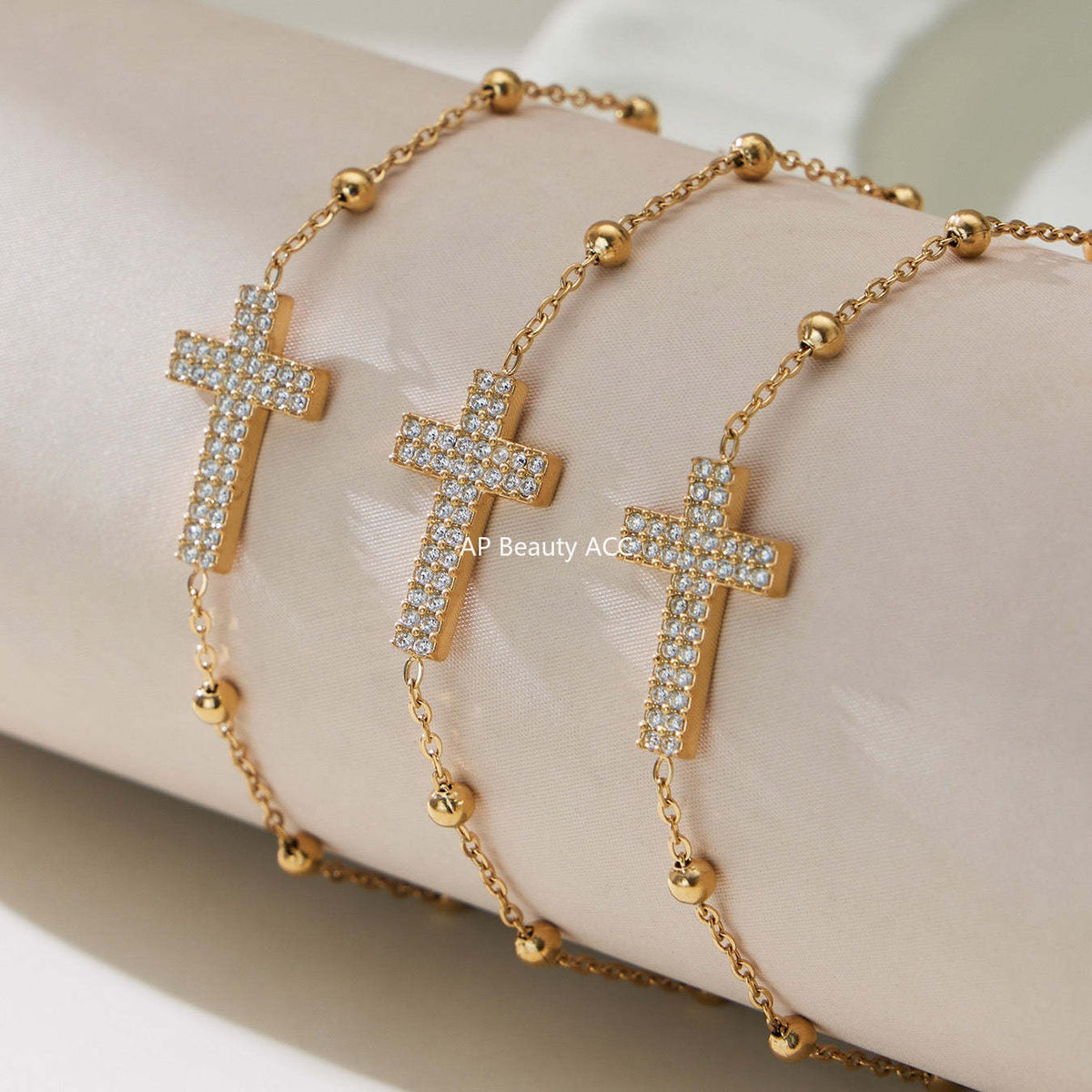 B廠-不鏽鋼超閃5A鋯石十字架戒指耳環項鍊手鍊首飾套裝鍍18k金不掉色「TXP503」25.11-4