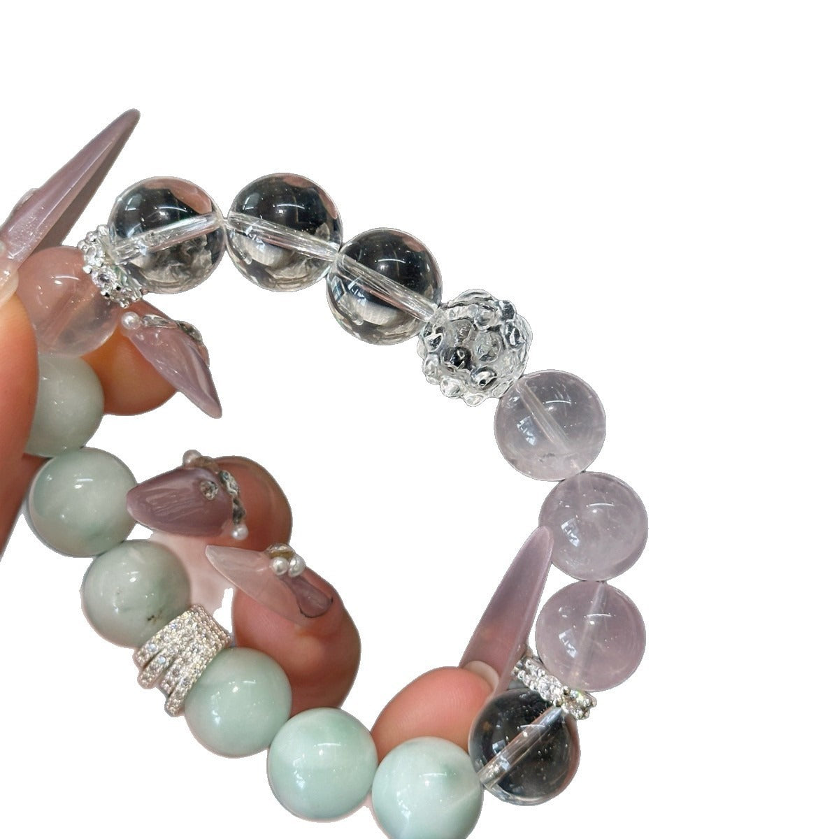 AS廠-天然綠紋石手串手鍊醒獅白水天然粉水晶手鍊輕奢高級感設計「l2968」25.11-1