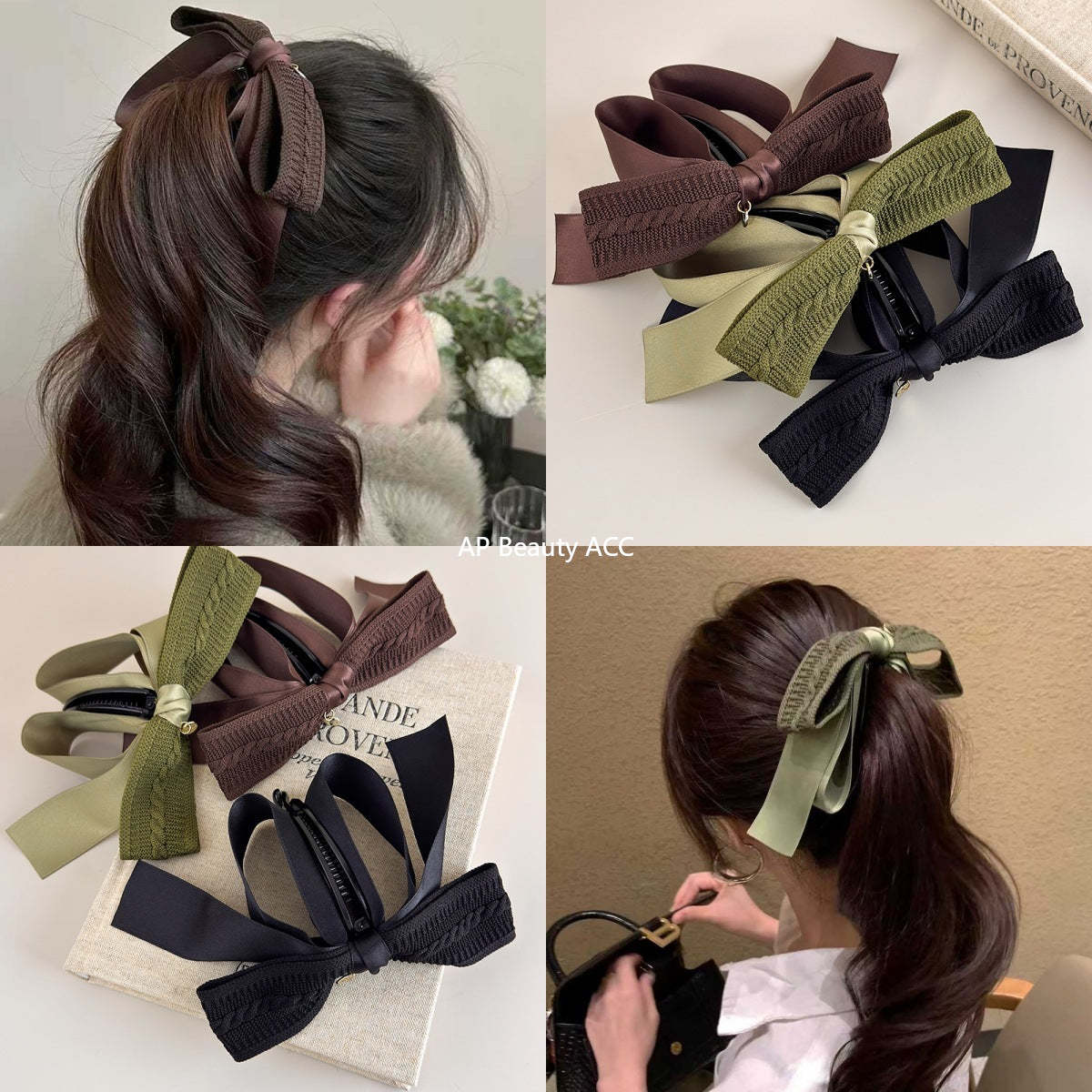 E廠-秋冬美拉德~復古針織蝴蝶結香蕉夾女大號防滑高馬尾扭扭竪夾頭飾「27638」25.11-1