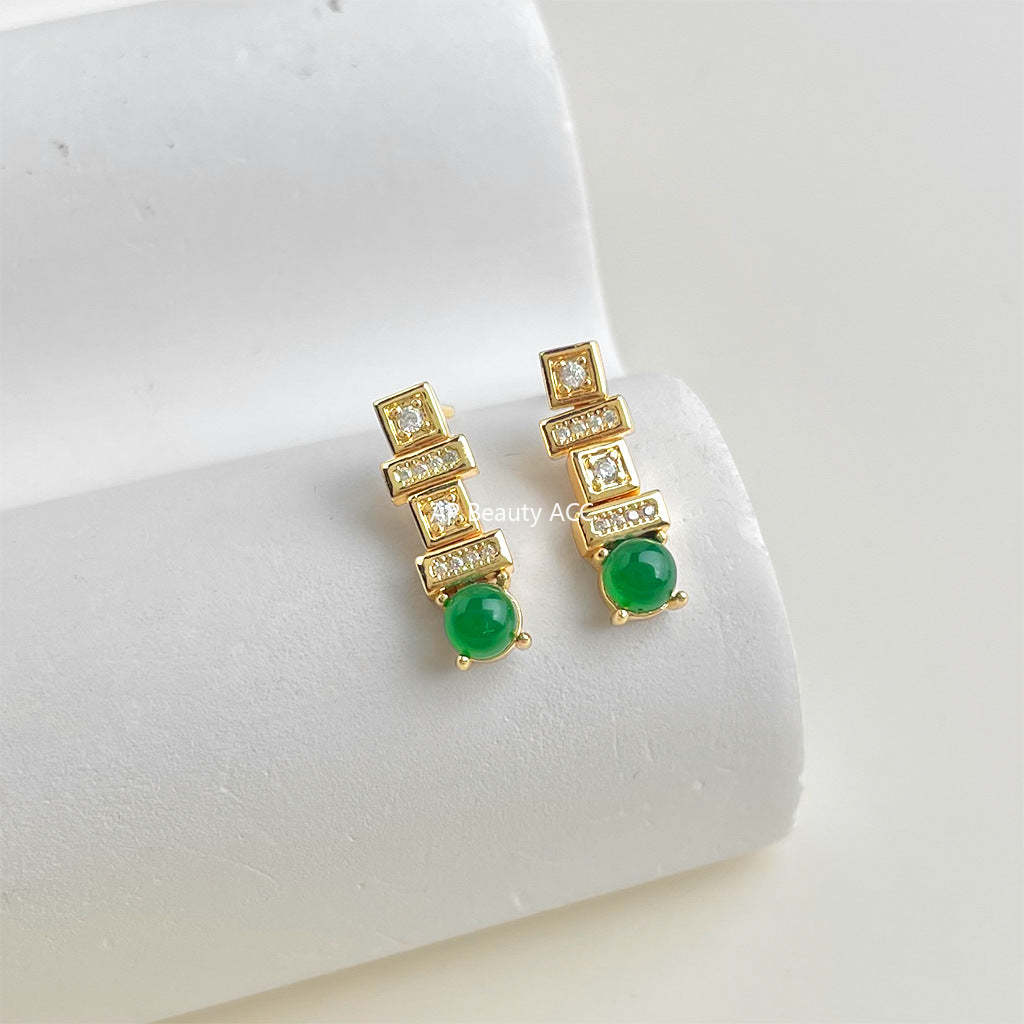 A廠-時尚高級感微鑲鋯石輕奢風S925銀針小長方形耳飾通勤新款耳環「7177」25.12-1