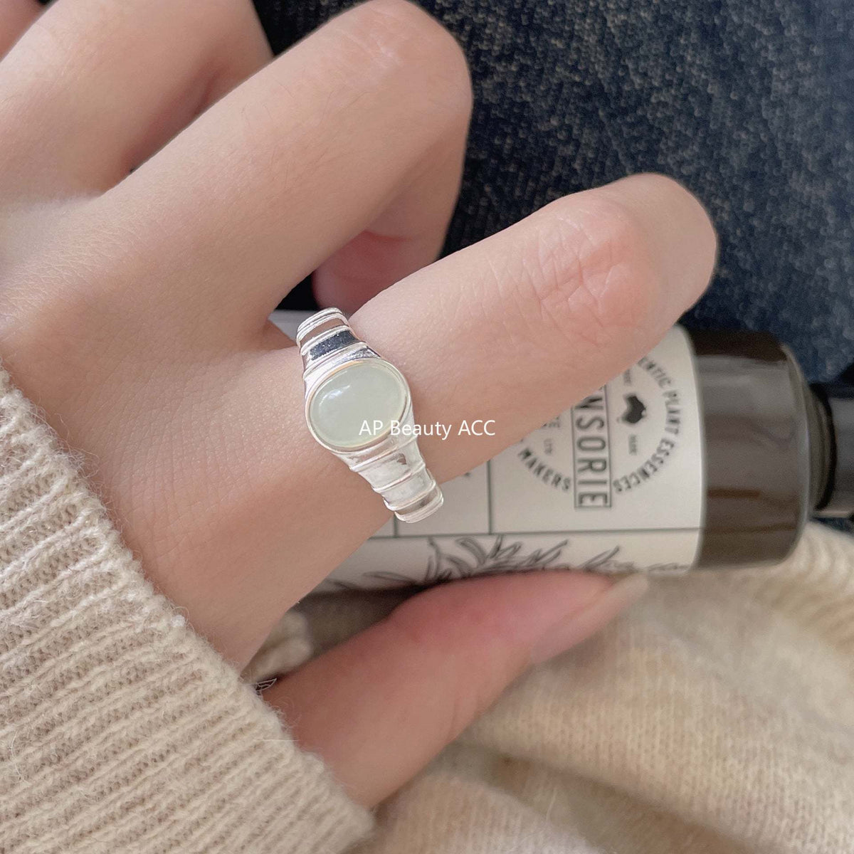 F廠-韓版飾品925純銀橢圓水晶戒指個性小紅書INS戒指指環「J1900」25.12-2