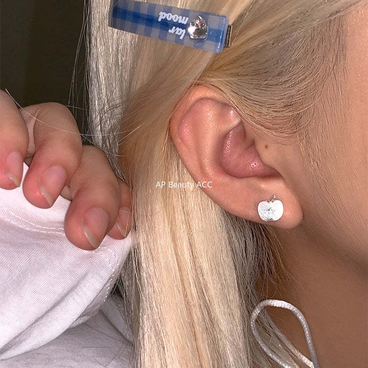 C廠-森系百搭蘋果耳釘女輕奢高級感星星銀針耳環冷淡風秋冬氣質耳飾品「EH-4339」25.11-4