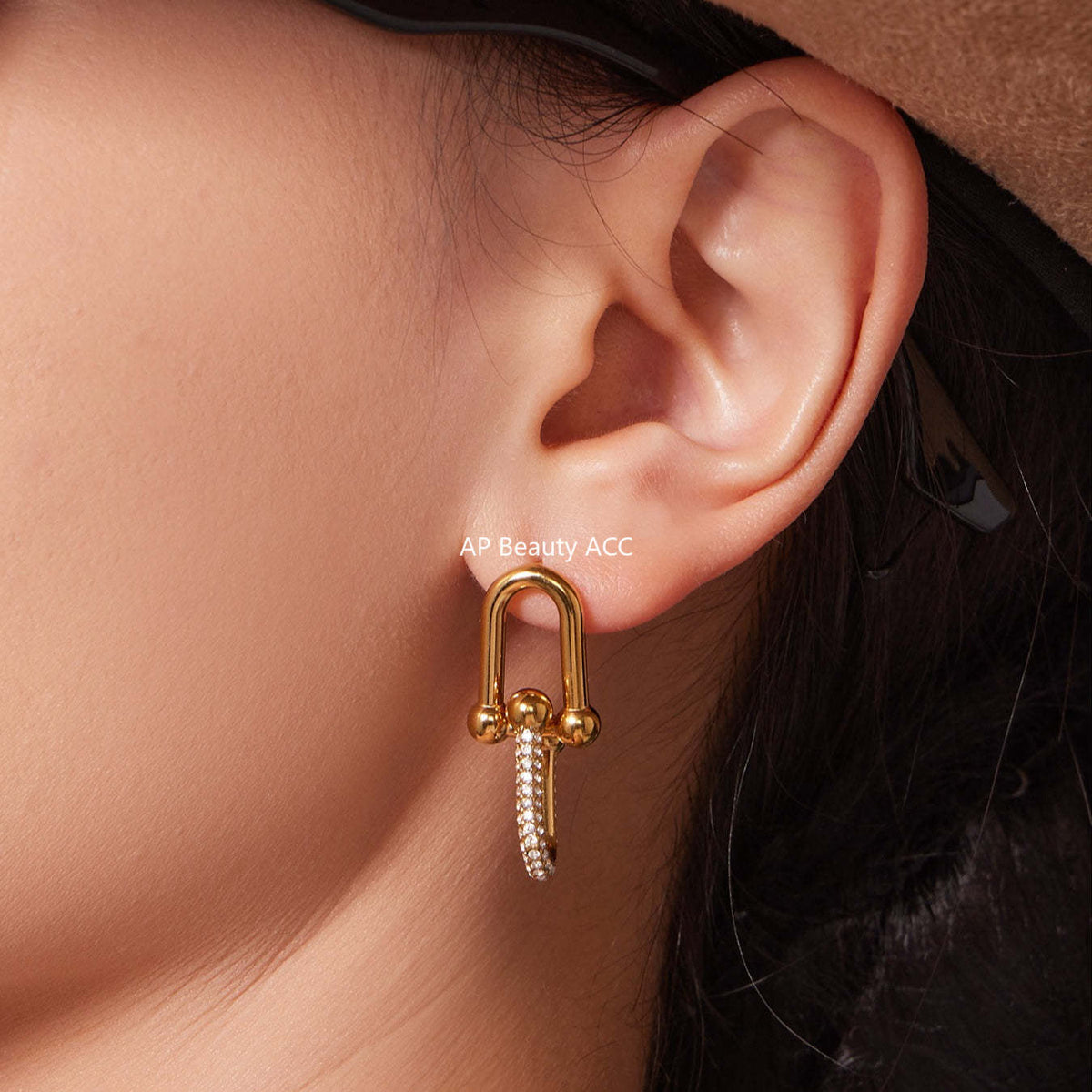 B廠-不鏽鋼馬蹄扣帶鑽飾品耳環戒指手鍊項鍊首飾套裝鍍18k真金不掉色「TXP501」25.11-4