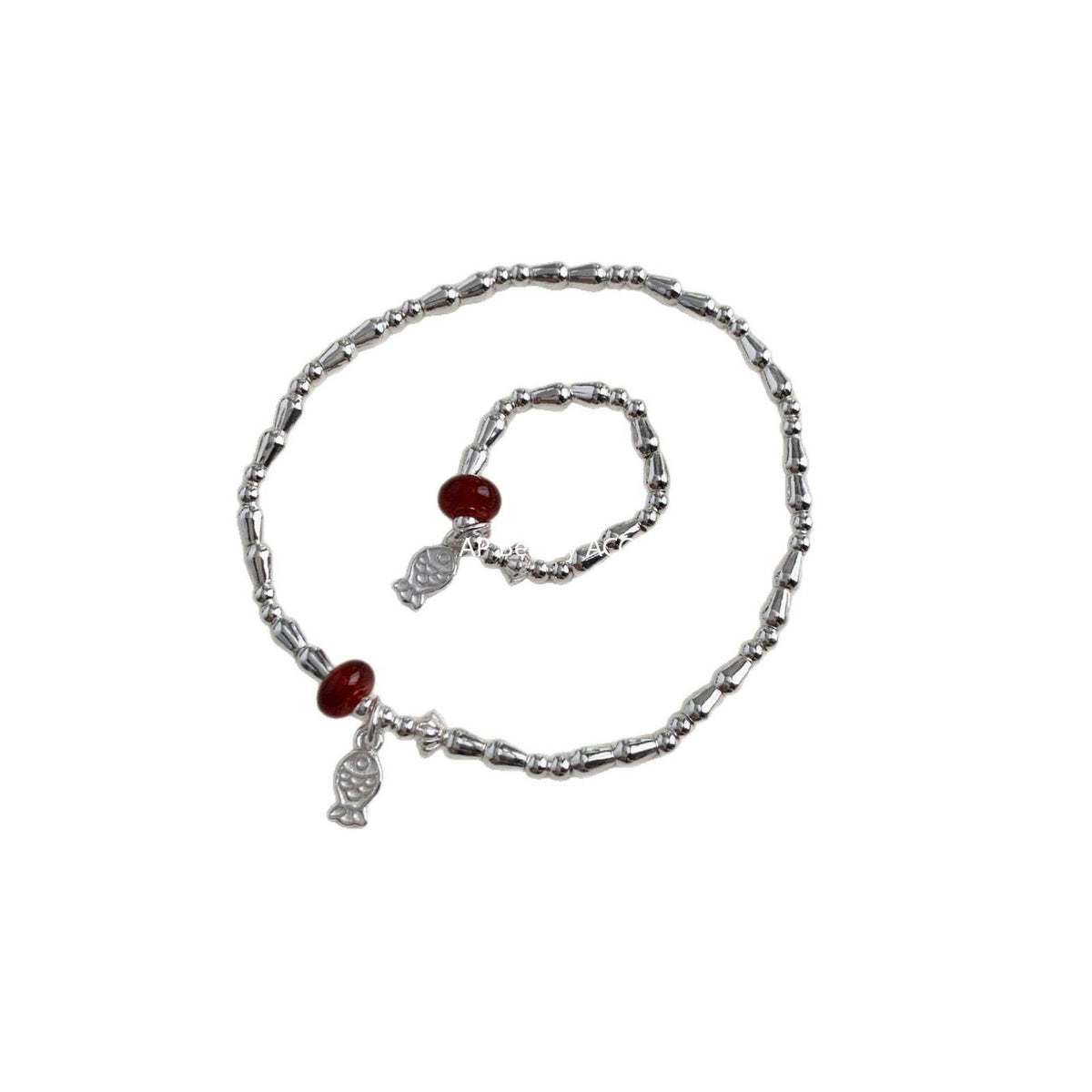 C廠-新中式國風古風小魚兒紅瑪瑙S925純銀戒指彈力戒指S925純銀手鍊「1511」25.11-3