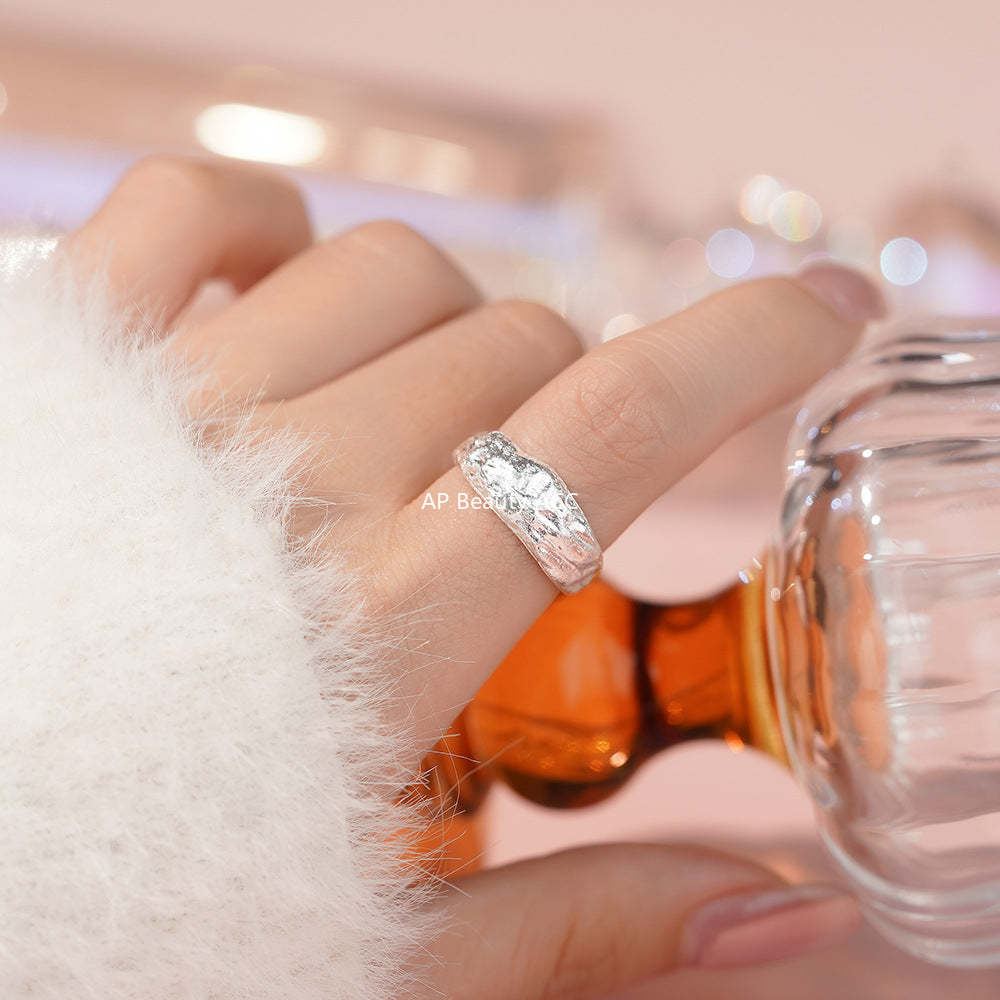 D廠-足銀S999錘紋戒指磨砂時尚冷淡風溫柔疊戴清新小眾個性手飾開口戒「YC4555R_1」25.12-1