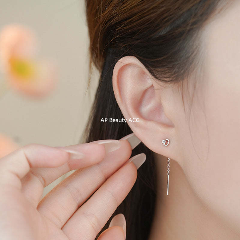 D廠-S925純銀簡約愛心鋯石耳線女輕奢甜美高級百搭氣質小清新耳墜「YC2766E_1」25.11-1