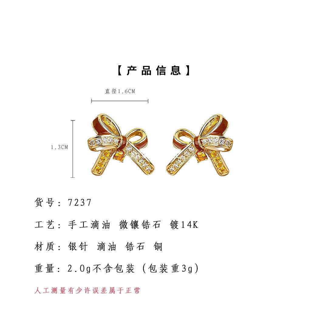 A廠-原創微鑲鋯石925銀針時尚高級感酒紅蝴蝶結耳飾工廠耳環 飾品貨源「7237」25.12-3