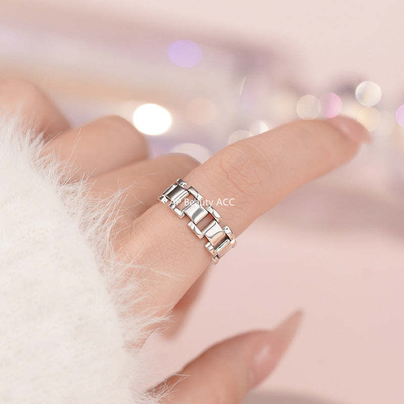 D廠-S925純銀錶鍊戒指重工簡約設計感幾何復古個性做舊手飾「YC5193R_1」25.10-5