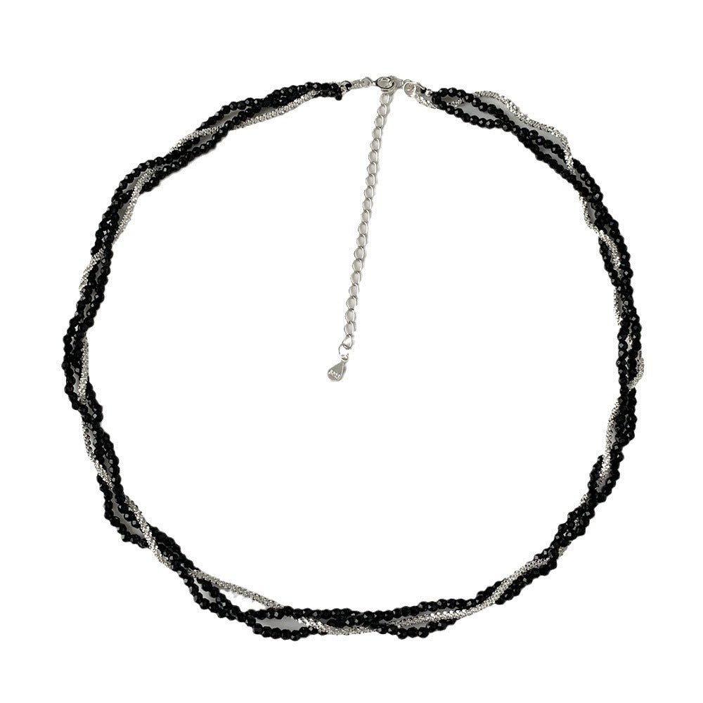 C廠-優雅氣質潮流百搭甜酷S925純銀黑尖晶碎銀子三層項鍊通體銀「XG40」25.10-3