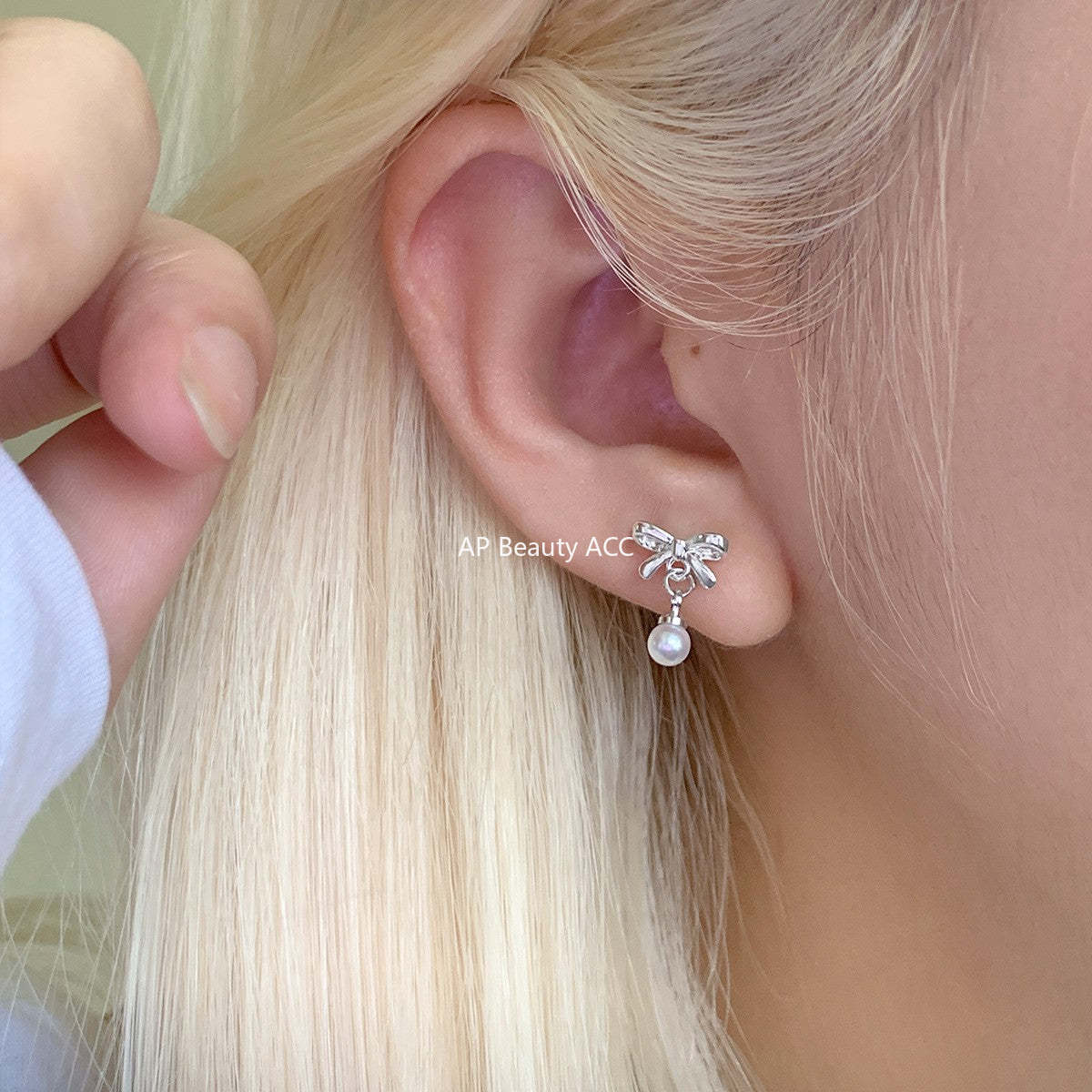 C廠-簡約小巧蝴蝶結耳釘女設計感高級百搭銀針耳環甜美小香風珍珠耳飾「EH-4319」25.12-3