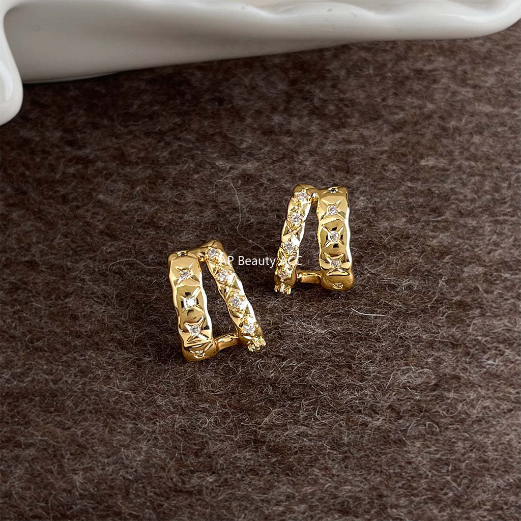 A廠-微鑲鋯石時尚高級感幾何925銀針保色 新款輕奢風芒星耳飾工廠耳環「7222」25.12-2