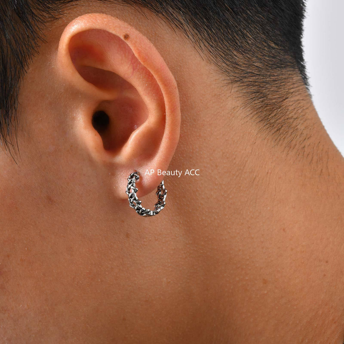 G廠-復古做舊不鏽鋼個性潮流波浪交叉鏤空男士個性朋克風耳圈「EH-838」25.12-2