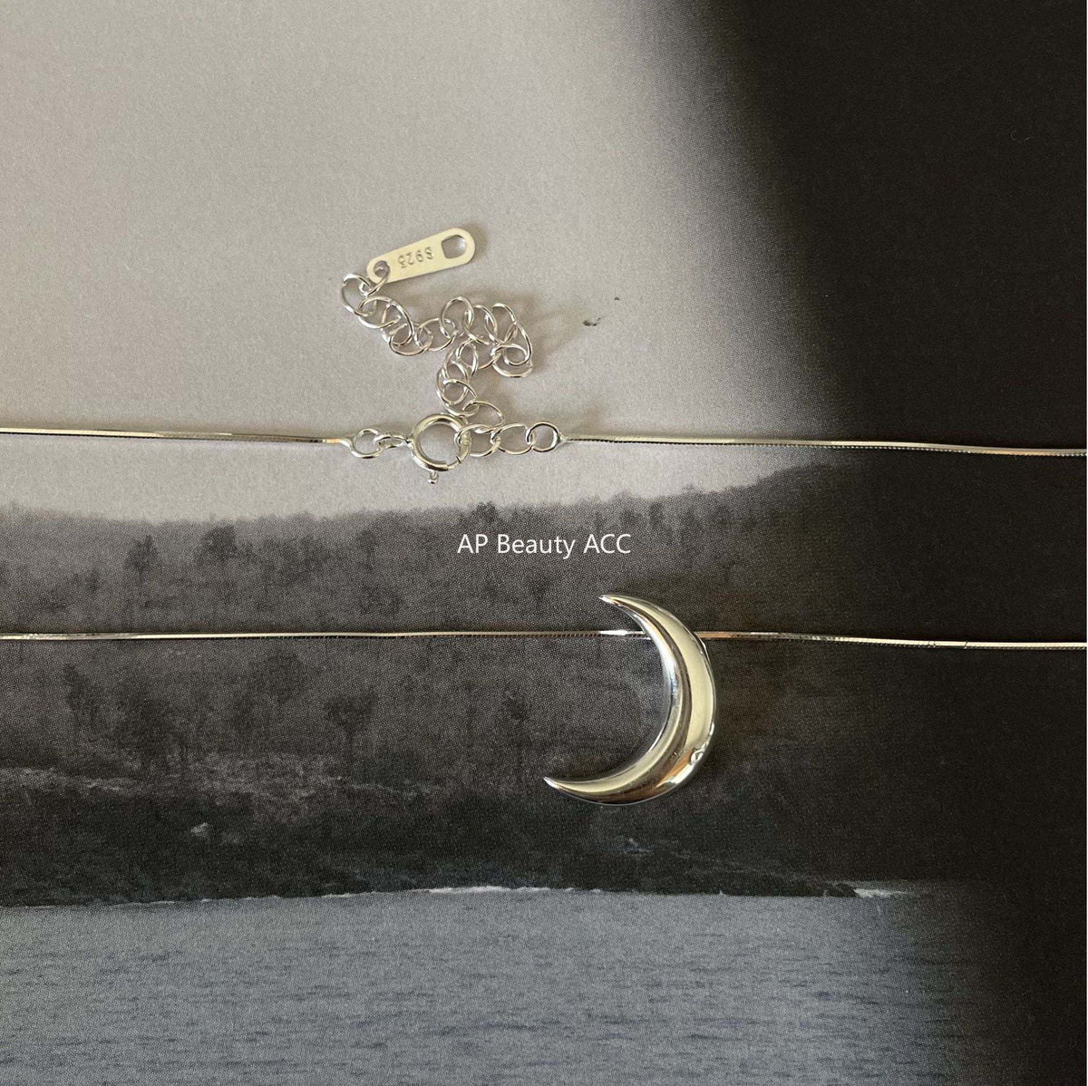 F廠-韓國韓版925純銀月亮項鍊簡約百搭氣質小紅書冷淡風項鍊「B1168」25.12-3