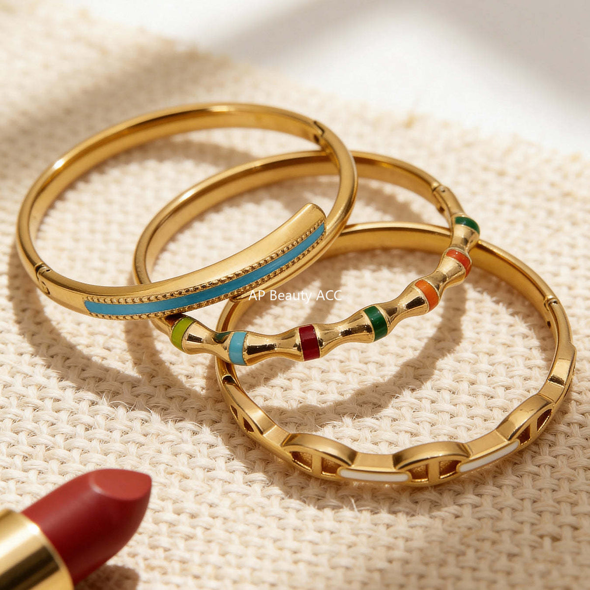 B廠-多巴胺竹節滴油彩色卡扣手鐲組合不鏽鋼鍍18k真金時尚開口手環女「Z522-Z523-Z524」25.12-3