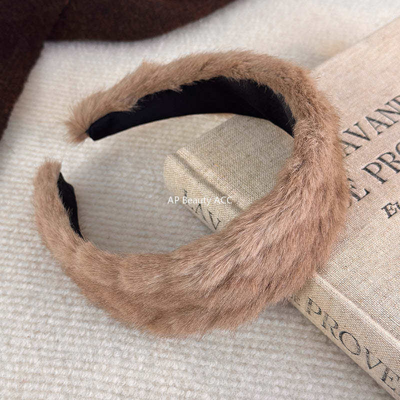 E廠-秋冬日常百搭通勤新款純色毛絨髮箍時尚洋氣百搭髮卡髮飾頭飾品女「27765」25.12-2