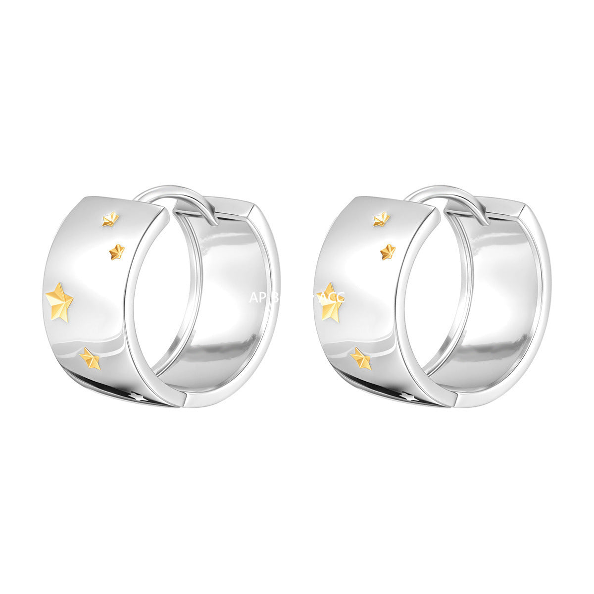 C廠-925銀針金銀撞色星星耳環女ins小眾設計日韓版寬面耳圈輕奢耳飾「EH-4166」25.10-2