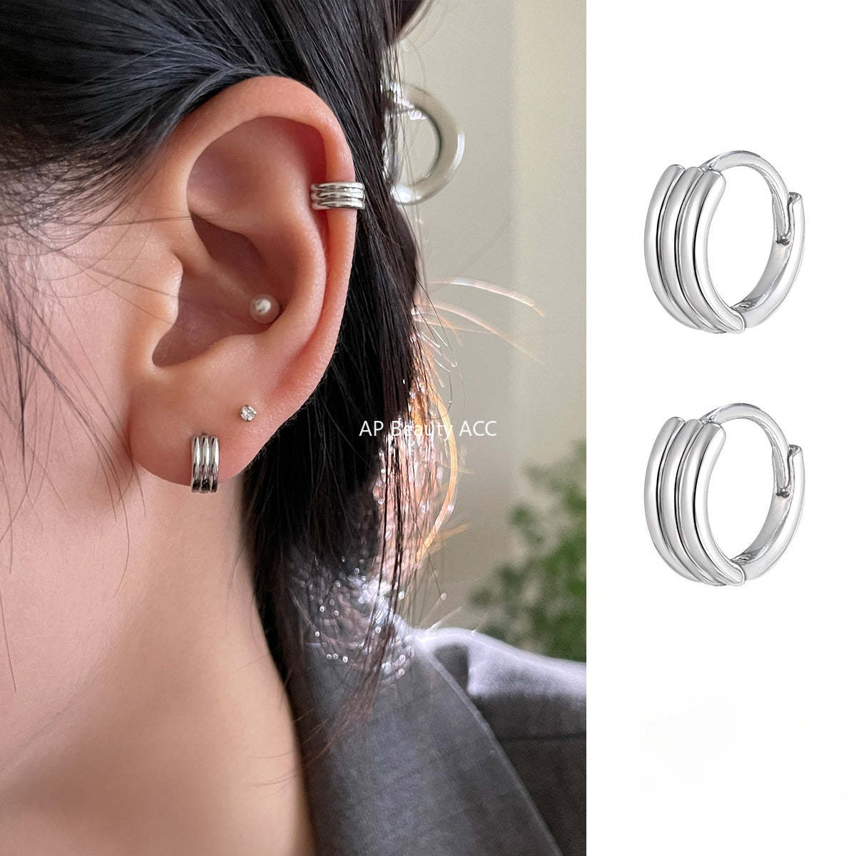 C廠-925銀針耳環線圈重疊耳釘女小眾設計感高級耳耳圈耳釘爆耳飾「EH-3132.SJ」25.12-2