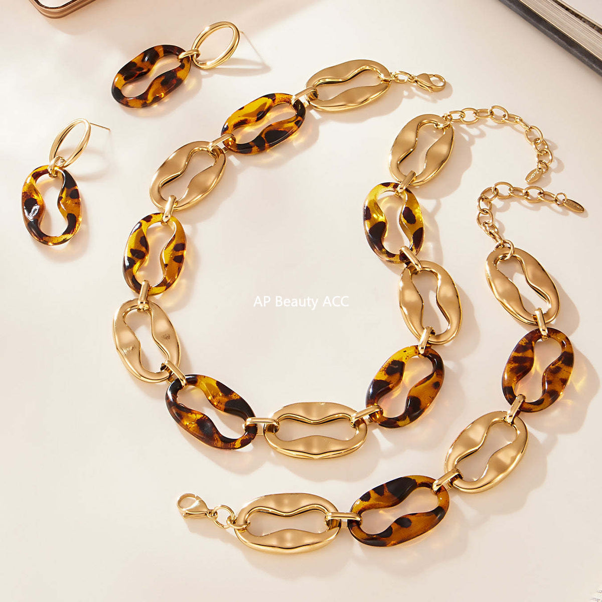 B廠-中古vintage耳飾設計感不鏽鋼幾何樹脂耳環項鍊手鍊套裝女「TXP470」25.11-3