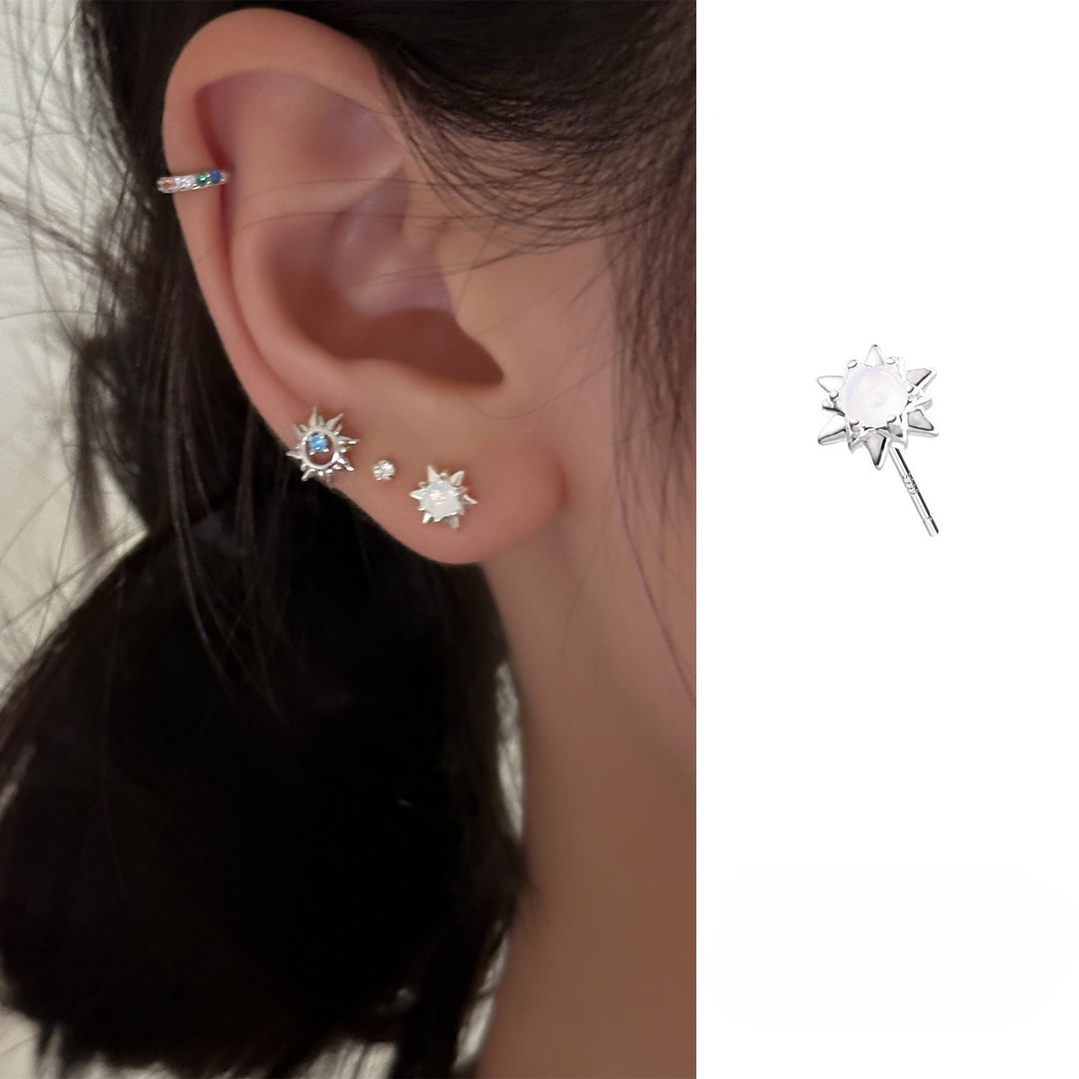 C廠-999純銀小太陽耳釘女高級感耳骨釘小眾特耳環小巧精緻氣質耳飾「EH-2451.eb」25.11-1