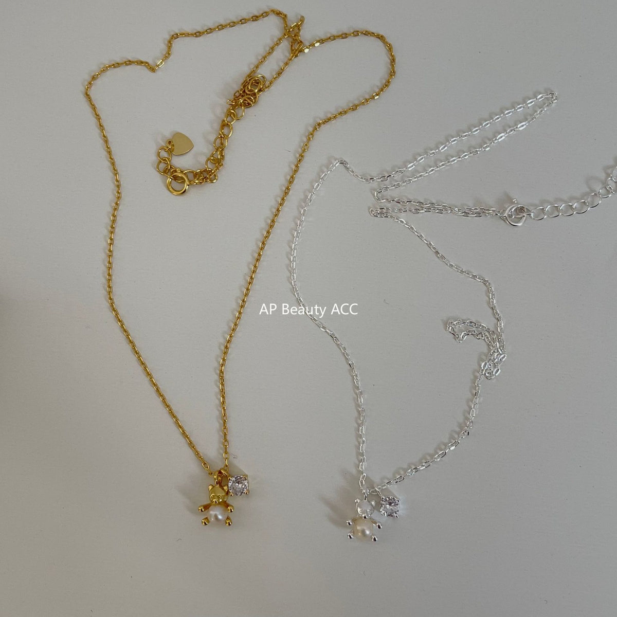 F廠-韓國韓版925純銀INS 鋯石小熊珍珠項鍊銀飾品簡約項鍊「B1034」25.11-2