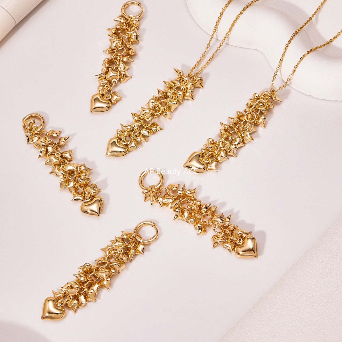 B廠-跨境熱銷款超多愛心手工項鍊耳環首飾套裝不鏽鋼鍍18k真金「TXP480」25.11-4