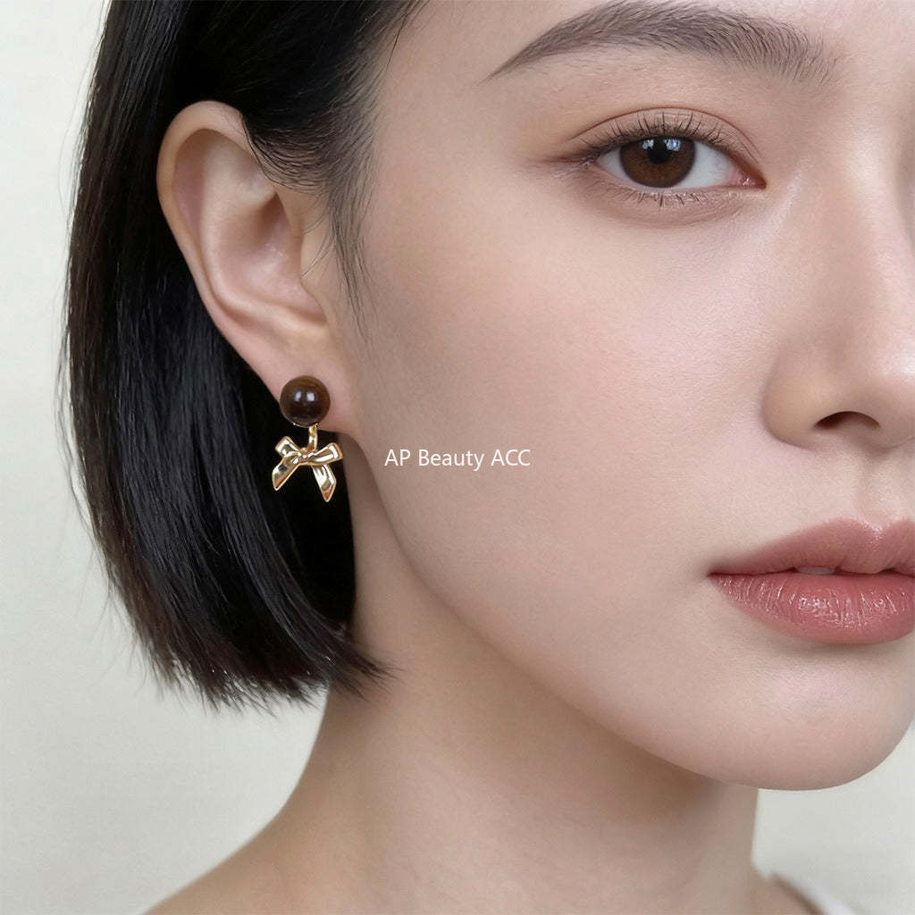 A廠-時尚高級感一款兩戴天然石虎眼石蝴蝶結耳環女文藝復古美拉德耳飾「7210」25.12-2