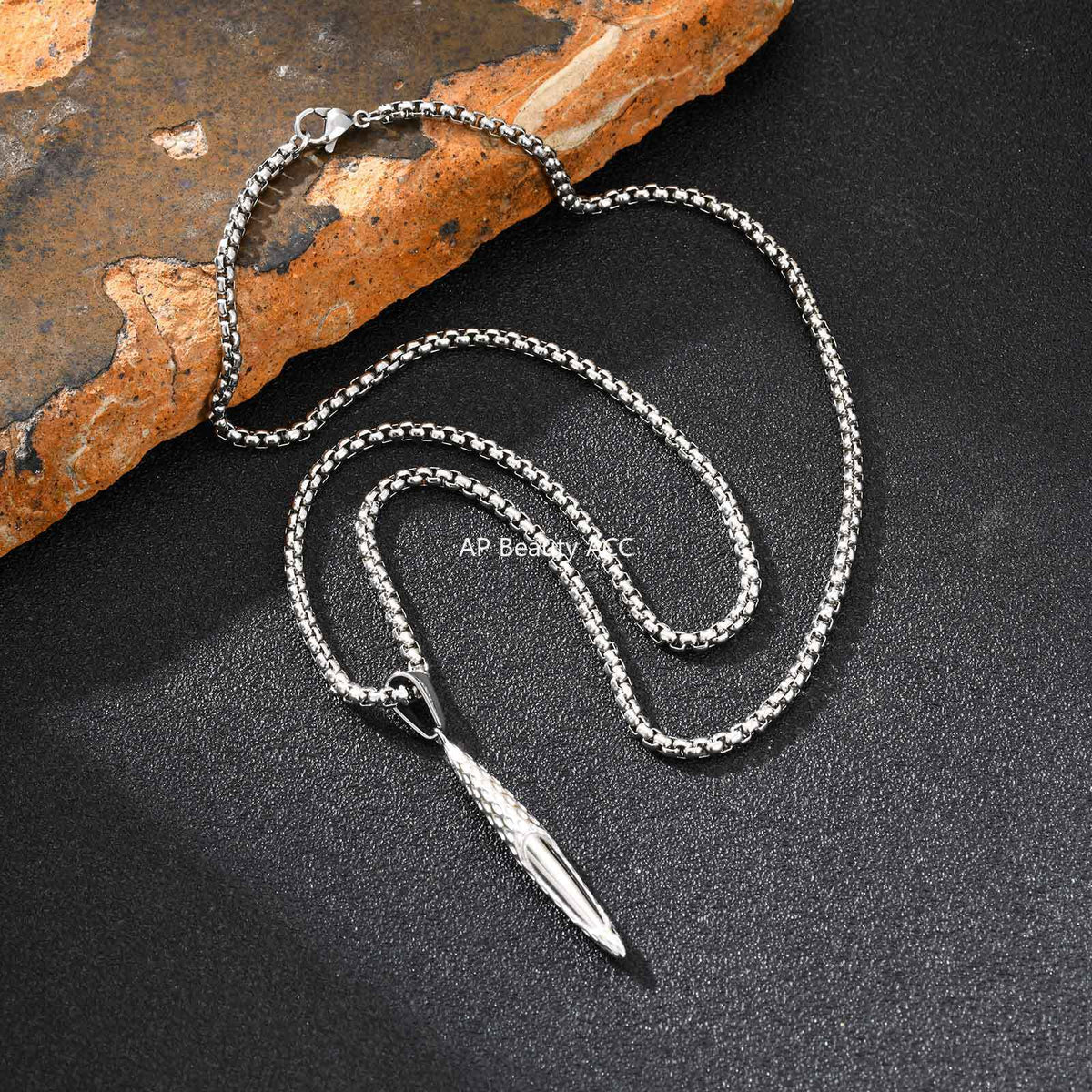 G廠-不鏽鋼跨境錘紋長條吊墜黑色時尚嘻哈風小眾個性飾品「PN-2217」25.11-1