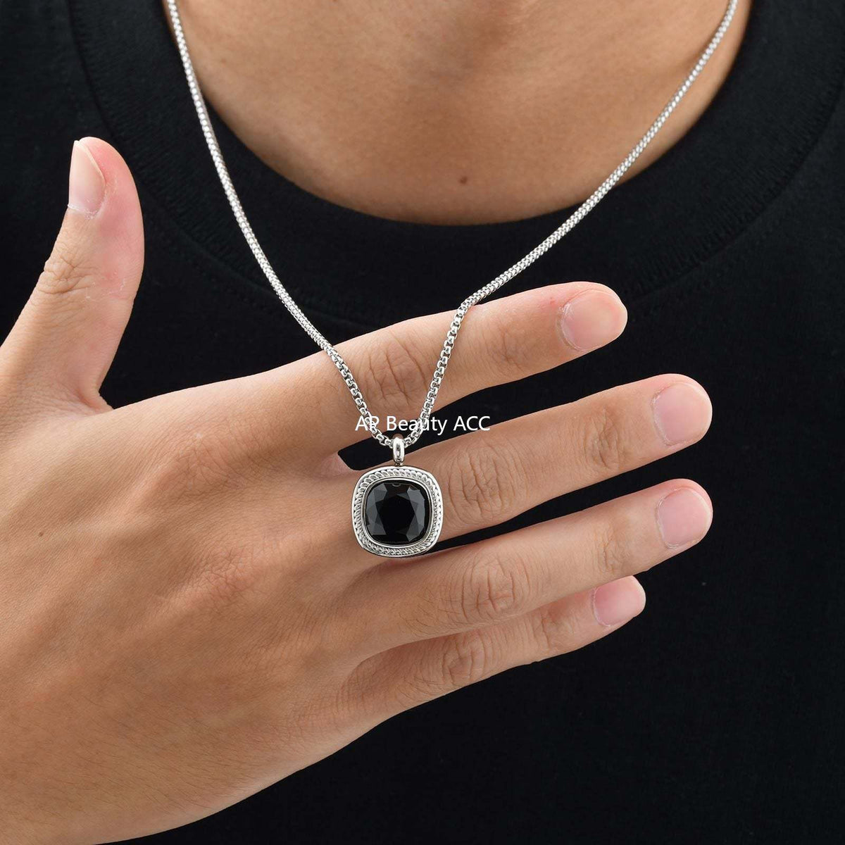 G廠-鈦鋼跨境方形切面吊墜項鍊夏季百搭男士簡約時尚設計感項墜「NC-353」25.11-1