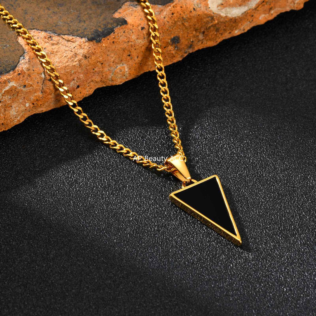 G廠-不鏽鋼潮流玩家極簡主義者三角形黑瑪瑙吊墜鋼色疊戴自由「PN-2201」25.11-2