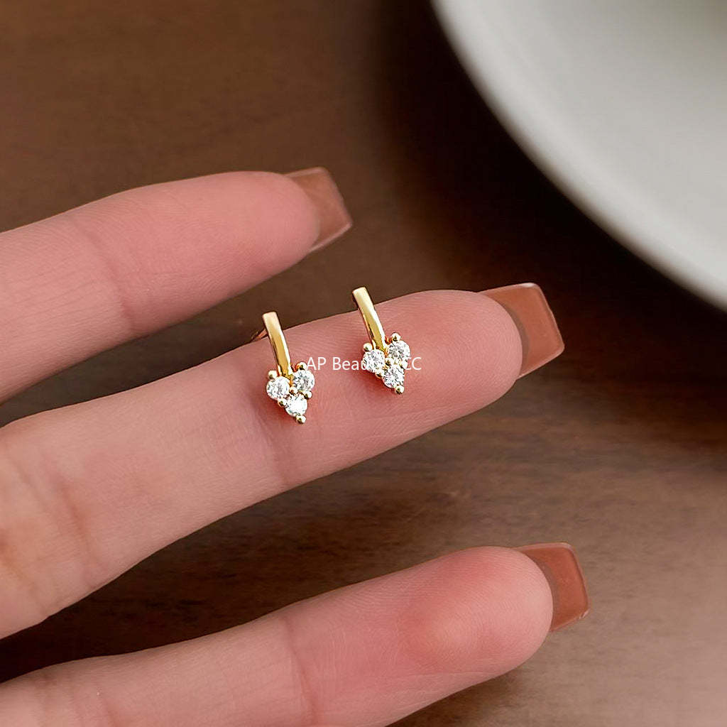 A廠-迷你版小巧簡約微鑲鋯石925銀針耳環時尚通勤百搭學生耳飾「7183」25.12-2