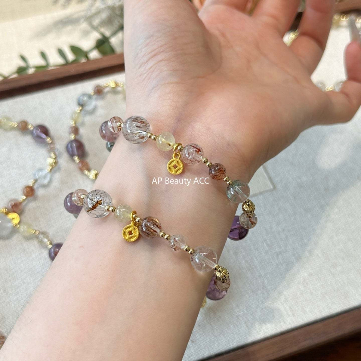 AS廠-天然黑金超七多寶水晶手鍊女小眾高級感綠幽靈紫水晶手串批發「l2719」25.10-5