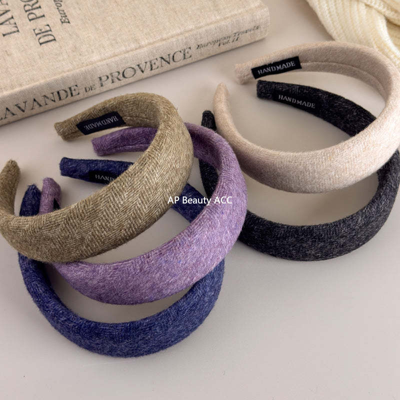 E廠-韓國新款秋冬氣質純色羊毛呢高顱頂寬邊髮箍百搭簡約外出頭箍髮卡「27650」25.11-1