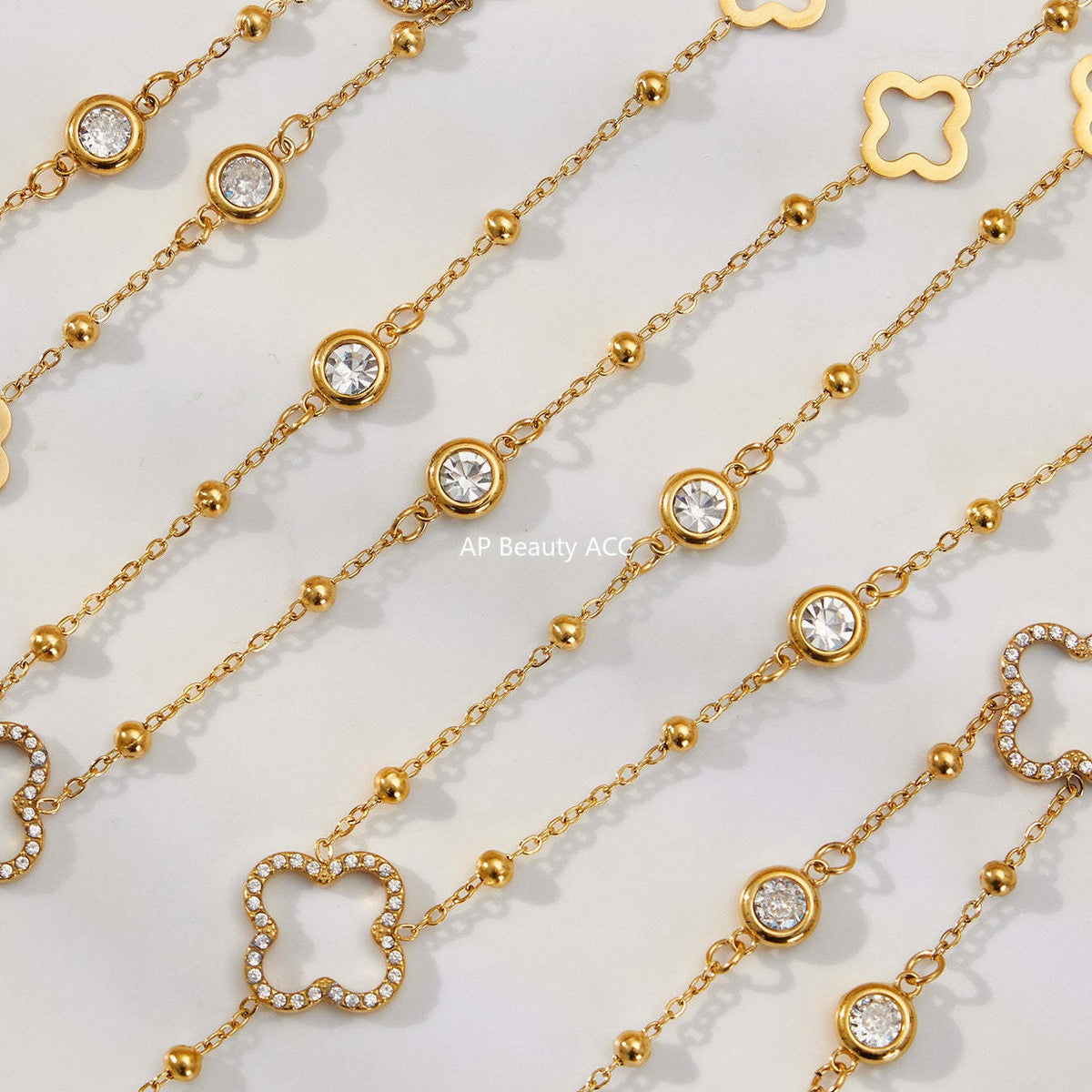 B廠-不鏽鋼5A鋯石Y字花朵流蘇項鍊鍍18k真金歐美時尚簡約輕奢珠寶首飾「P664」25.12-3