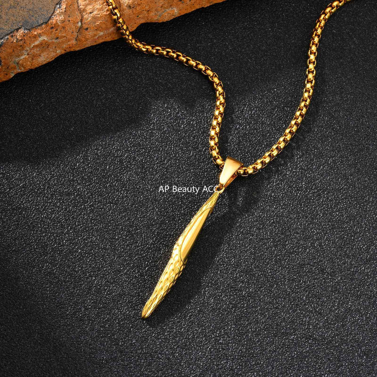 G廠-不鏽鋼跨境錘紋長條吊墜黑色時尚嘻哈風小眾個性飾品「PN-2217」25.11-1